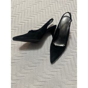 Talbots black suede ruffle sling back heels size 7